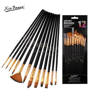 12 Pcs Set Wood Handle Acrylic Paintbrush Set Nylon Hair Custom Oil Paint Brushes For Art Painting