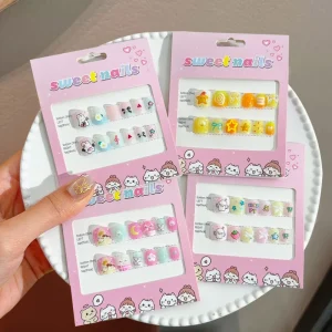 12 Pieces Cute Star Colorful Press on Nails Kids False Nail Cartoon Nails for Kids Artificial Fingernails