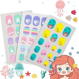 12 Sheets Children’s Oval Nail Sticker Set INS Cute Little Princess Rabbit Cartoon Design DIY Nail Art Stickers