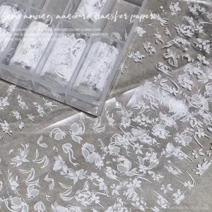 12 Styles 10 Sheets Nail Transfer Foil White Butterfly Floral Hand painted Chinese Style Nail Art Stickers