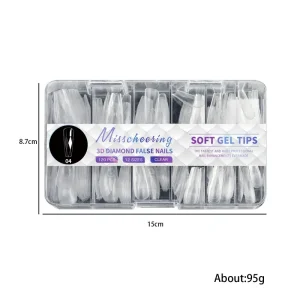 120 140pcs Box 3D Diamond False Nail Extension Tips Traceless Natural Flexible Press on Nails Transparent Thin Soft Gel Nail Tip