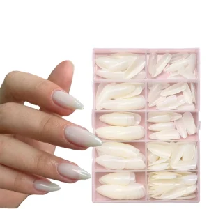 120-Boxed French Design Press-On Artificial Fingernails Soft Solid Color Full Cover Short Length Long-lasting False