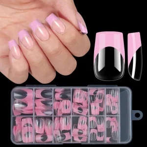 120PCS 3D Rectangular Armor Nail Tips French Finished Nail Full Cover False Nail Tips
