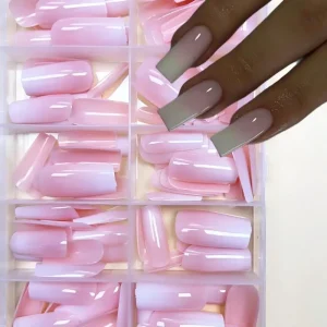 120Pcs Gradient Pink Full Cover Artificial Nail Tips with Square Medium Press on Nail Tips French False Nails Tip