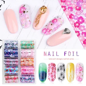 120m Holographic Laser Starry Sky Glass Japanese Nail Art Transfer Foil Flower Design Xmas Geometric DIY Nail Stickers