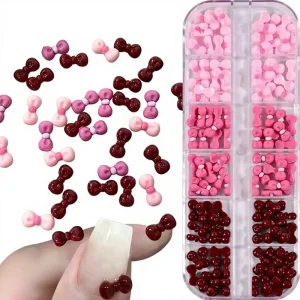 120pcs Box Pink Red Bow Resin Nail Art Charm Tie Bowknot Nail Decor Ribbon Bow Nail Decoration for Nail Supplier Beauty