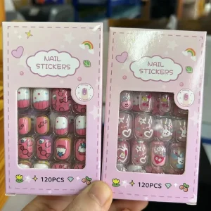 120pcs Cartoon Full Cover Kids Candy False Nail Tips Festival Child Cute Short Fingernail Press on Fake Nails for Little Girl