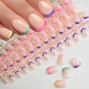 120pcs Colorful French Gel False Nail Tips for Women Soft Handmade Press On Nail Extensions