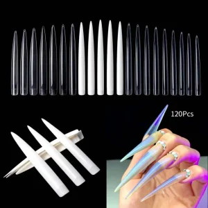 120pcs Extra Long Stiletto & Coffin False Nails Press on Artificial Nails for DIY Salon Show Performance