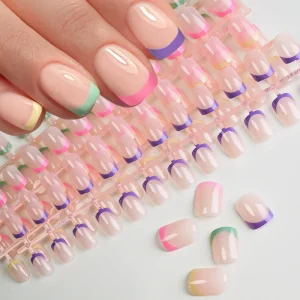 120pcs French False Nails Short Square Fake Nails Press on Design Wearable Simple 6Colors Artificial Nail Tips Extension