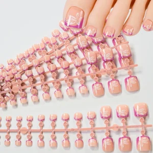 120pcs Nude Pink French Sunflower Press on Toenails Full Cover Short Square Fake Toenails Flower False Toenail for Women Girls