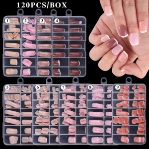 120pcs Press on Nails with French Tips Squoval Glossy Short Solid Colors for Women Girls