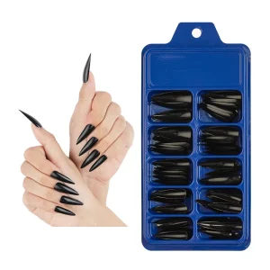 120pcs Solid Color Blue Box Packed Artificial Fingernails False Nail Tips Long Stiletto Press On Nails