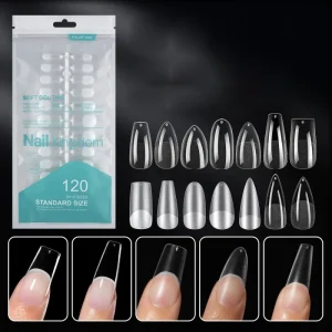 120pcs UV Gel Nails Press On Coffin Semi Frosted Full Cover French Style Fake Tips Capsule Extension Manicure Tool for Fingers