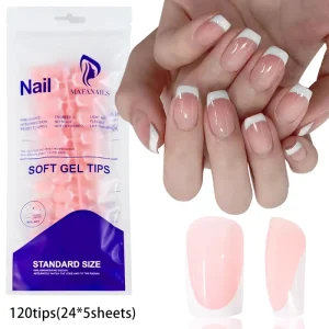 120pcs White Pink French Press On Nails Tip Short Square Fake Nails Manicure Simple Full Cover Press on Nails