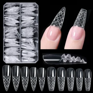 120 Pcs Box 3D Crystal Glass Armor False Nail Tips Nail Coffin Capsule Press On Nails