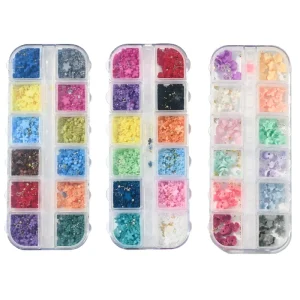 12Girds Colorful Flower Nail Art Decoration Mixed Sizes Cute Flower Nail Art Charms Resin Five Petal Flower Nail Art Ornament
