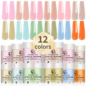 12Jars Acrylic Powder Set Pink Green Orange Acrylic Nail Powder Kit Fall Winter Pigment Dust for Nail Extension Carving