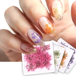 12PCS 3D Natural Baby’s Breath Dried Flower Nails Art Decoration Sticker for Nail Supplies Floral Design Manicure Accessories