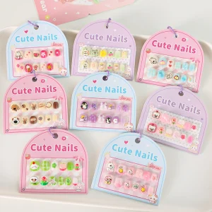 12pcs ABS 3D Cartoon Child Girl Detachable Reusable Cute False Nail Tips Pre Designed Kids Press on Nails
