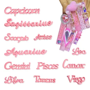 12pcs Bag Zodiac Nail Charms Gold Silver Pink Constellation Words Nail Charms Twelve Constellation Nail Charms for Women Girls
