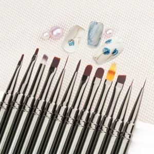 12pcs Customized Logo Acrylic Nail Brush Set Metal Handle Nail Art Brush Manicure Salon Use Art Acrylic Nails Pen Brush