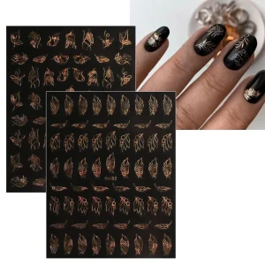 12pcs Mixed Bronzing Gold Foil Nail Art Stickers Gold Floral Leaves Irregular Lines Nail Decal Self adhesive Manicure Sticker