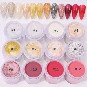 12pcs Set Nail Art Glitter Acrylic Powder Shiny Mixed Carved Extension Manicure Pigment Dust DIY Gel French Acrylic Dipping