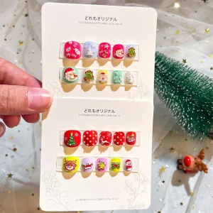 12pcs Three Dimensional Relief Set of Cute Cartoon Christmas Press on Nails Kids Children Press on Nails Adhesive Glue