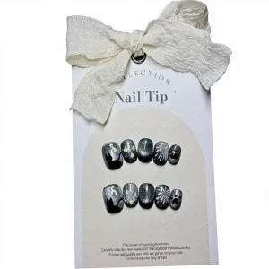 134 French Fireworks Cat Eye Silver Medium Short Full Cover Ladder Simple Nail Tips Autumn Winter New Arrival Elegant Wearable