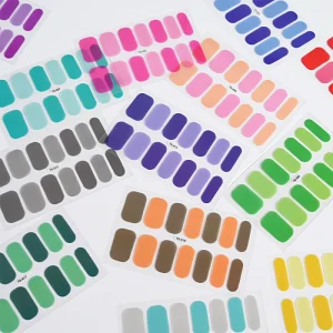 14 Tips Solid Colors Full Nail Polish Strips Sticker Pink Red Blue Yellow Nail Wraps Self-Adhesive Nail Gel Decals NO Lamp Cured