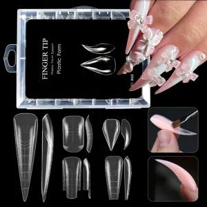 140 Pcs Deep Curved Eagle Claw Natural Nail Almond French Dual Nail Forms Poly Gel Nails Tips Form for Nail Extensions