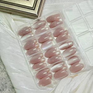 144 Pcs Box Detachable Press on Nails Cat Eye Short Almond Full Cover Artificial False Nail Tips for Salon DIY Manicure Supplies
