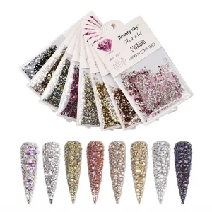 1440pcs bag 12 Colors Mix Sizes Nail Art Decoration Designs Stones Flatback Crystal Finger Nail Art Rhinestone