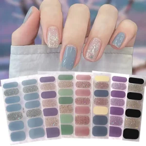 14Tips 3D Glitter Foil Self Adhesive Gel Nail Sticker UV Wrap French Manicure Nail Decals Waterproof Stickers for Nails