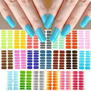 14Tips Foil Gel Nail Polish Stickers Self Adhesive Pure Colors Full Nail Wraps No Need UV Lamp Paste Manicure Decals
