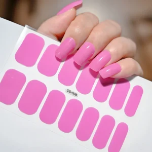 14Tips Solid Color and Gradient Gel Nail Stickers Pink Self Adhesive Full Cover Nail Art Strips Sticker for DIY Nail Wraps Supply
