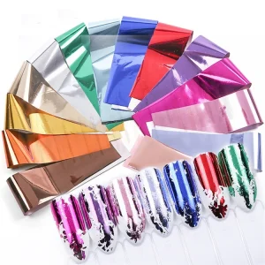 14pcs bag 4*20cm Metal Nail Transfer Foil for Nail Art Mirror Effect Charm Nail Foils Sticker Decal Manicure Accessories