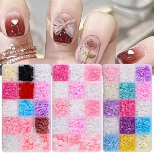 15 Grids Nail Art 3D Love Bow Resin Pearl Flower Nail Art Decoration