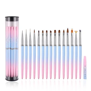 15 Pcs French Manicure Nail Art Pen Set Kolinsky Brush Nails Cleaning Brush Metal Handle Finger Gap Tool Crystal Mink Brush