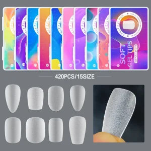 15 Sizes Almond Square Round Coffin Gel X Tips Press On Nails Ultra Thin Matte Full Cover Soft Gel Tips