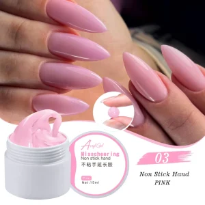 15MLPink Nude Non Stick Hand Solid Extension Nail Gel Polish Clear Extension Gel Rhinestone Glue Gel for DIY Manicure Nail Art