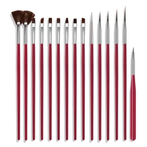 15PCS Nail Brush Kit for Manicure Gel Design Nail Brushes Nail Art Tool Pen UV Gel Manicure Tool Set Pink Red Black