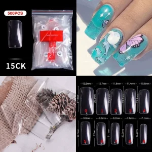 15ck Nail Tips 500 Pcs Full Cover Clear Natural ABS False Toe Nail Tips Press on Artificial Toenails Tips for Salon DIY Manicure