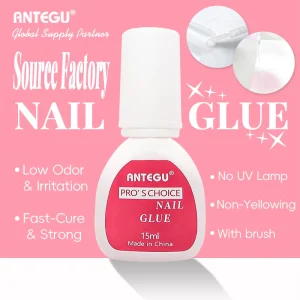 15g Nail Glue Pink Liquid with Brush Precision Strong Bond for Press on False Nails Nail Tips Private Label Adhesive