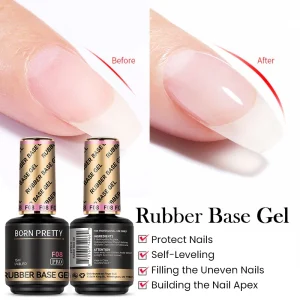 15ml Clear Hema Free Rubber Base Gel Polish With Fiber Brush Builder Base Coat And Top Coat For Nail Strengthen