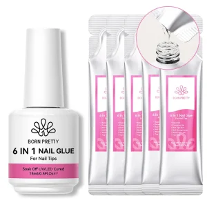 15ml Crystal Clear Patch Bag 6 in 1 Nail Glue for Press on Nails Private Label Nail Tip Glue Extension Gel for Salon