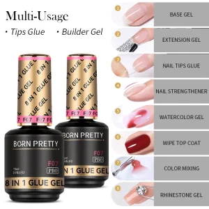 15ml Multifunction 8 in 1 Nail Polish Glue Gel for Press On Nails Glue Nail Extension