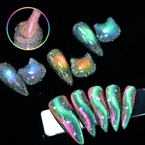 15ml UV Nail Polish Gel Cat Eye Diamond Reflective Glitter Shimmer Long Lasting Custom Logo Magnetic Glow in Dark