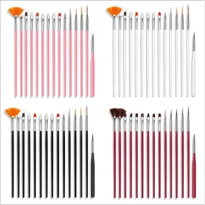 15pcs set Nylon Hair Nail Brushes for Acrylic Handle Drawing Line Carving Color Painting Point Drill Pen French Nail Brush